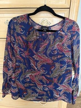ALYX Navy Paisley Long-Sleeve Sheer Blouse
